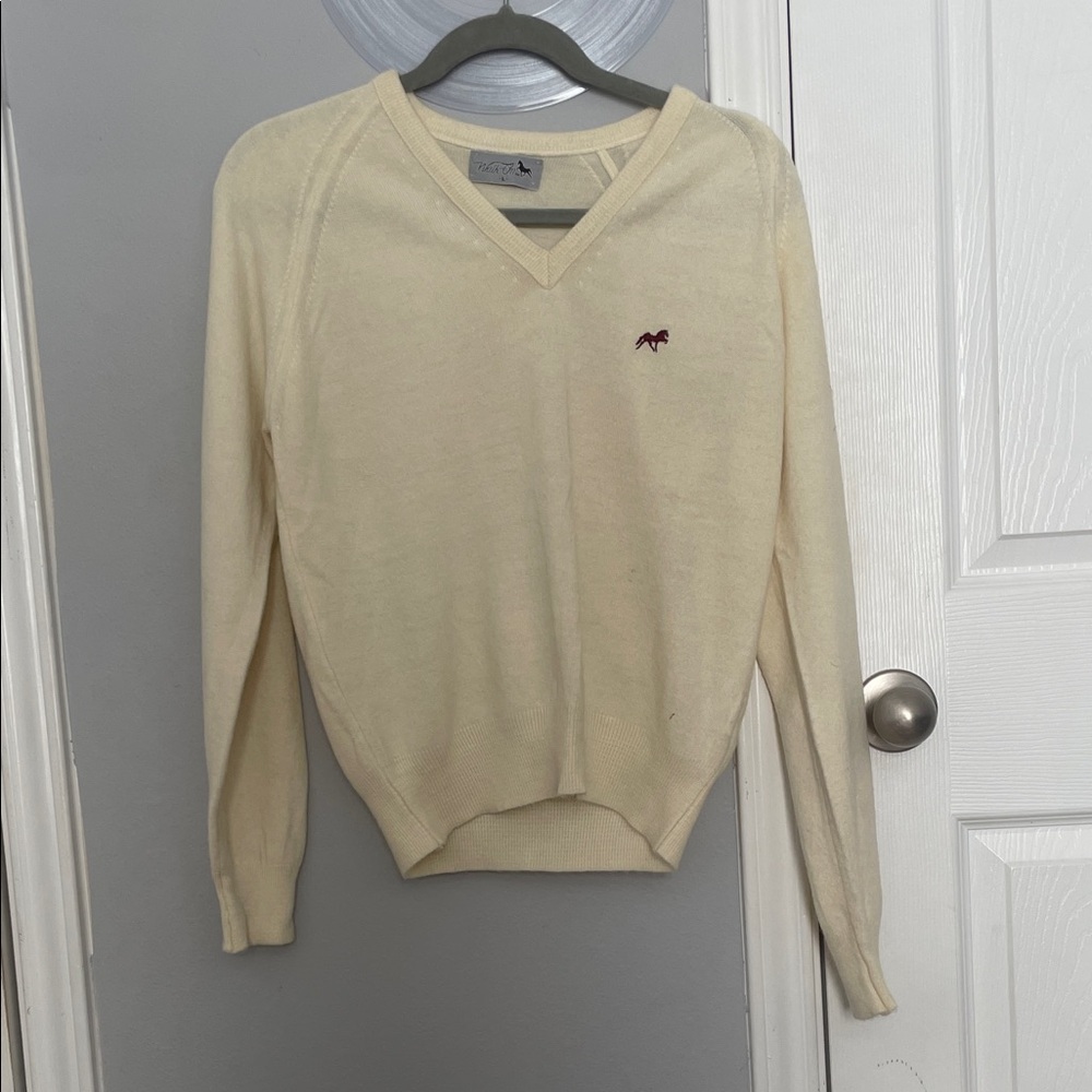 Walk-On Cream V-Neck Sweater with Red Logo
